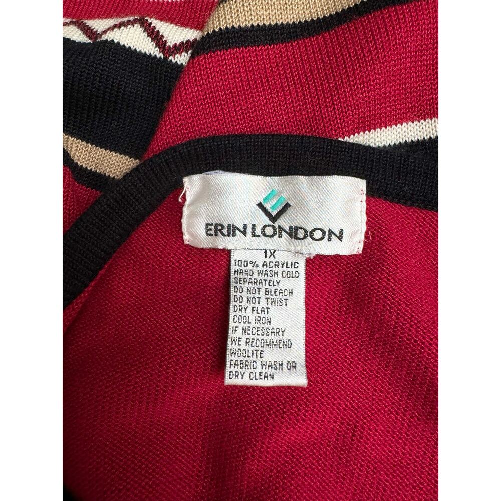 Vintage 90's Erin London Acrylic Red & Black Button Up Cardigan Sweater 1X XL - Picture 9 of 9